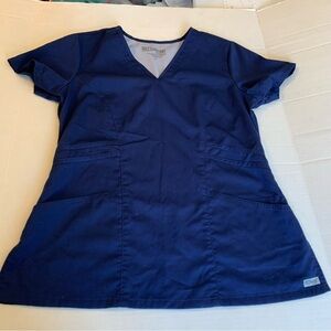 Greys Anatomy Navy Blue V Neck Short Sleeve Scrub Top Size Medium